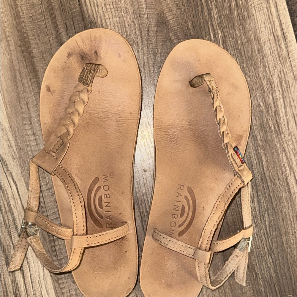 Rainbow Tan Leather Sandals with Braided Straps